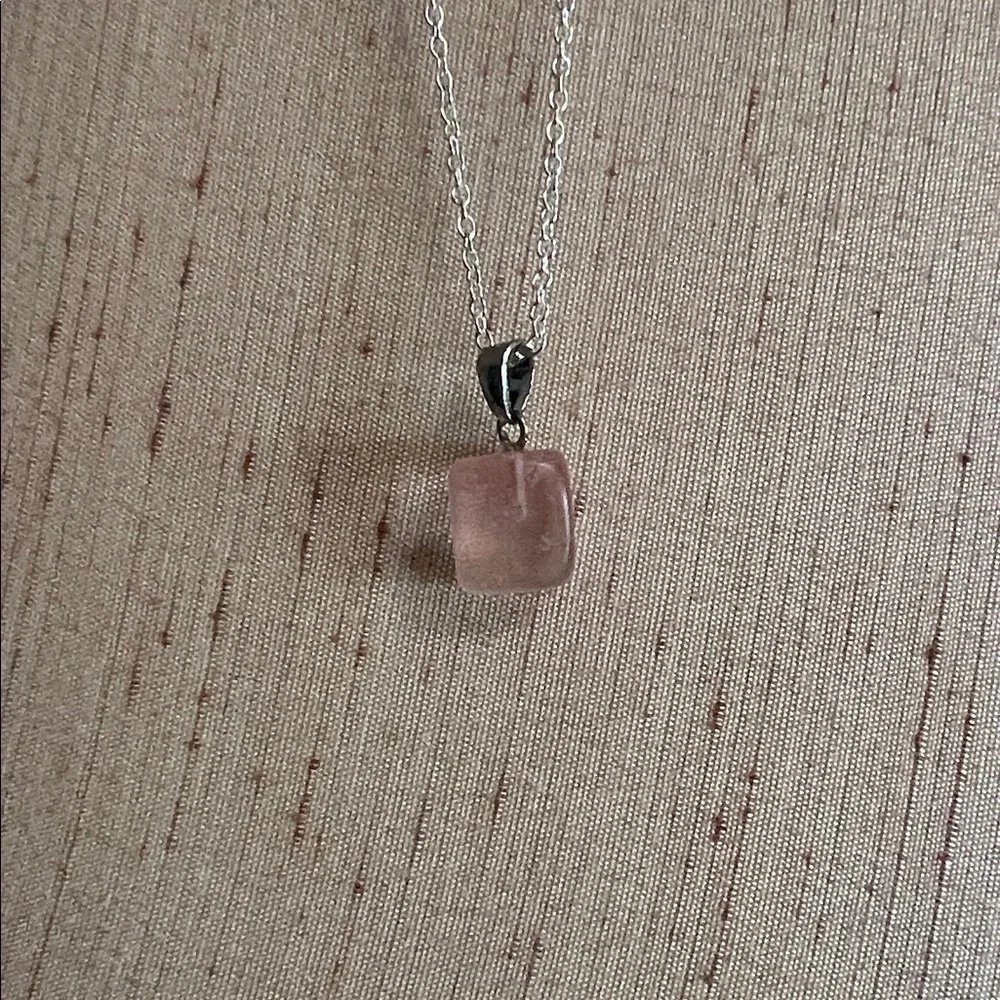 Cherry Quartz Pendant Necklace with Silver Chain